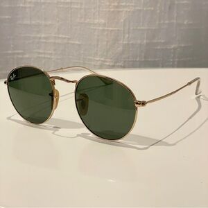 Ray-Ban Gold Green Round Metal Small Aviator Sunglasses